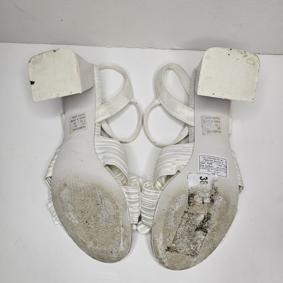 Nine West Open Toe All White Bow Sandal Chunky Heel Size 7.5 - Picture 4 of 15